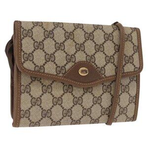 Authentic GUCCI GG Supreme Shoulder Bag PVC Beige Gold